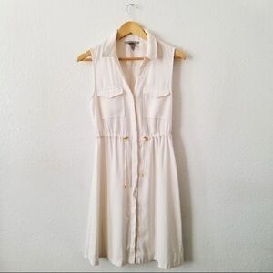 H&M sleeveless button down cinch waist dress Ivory